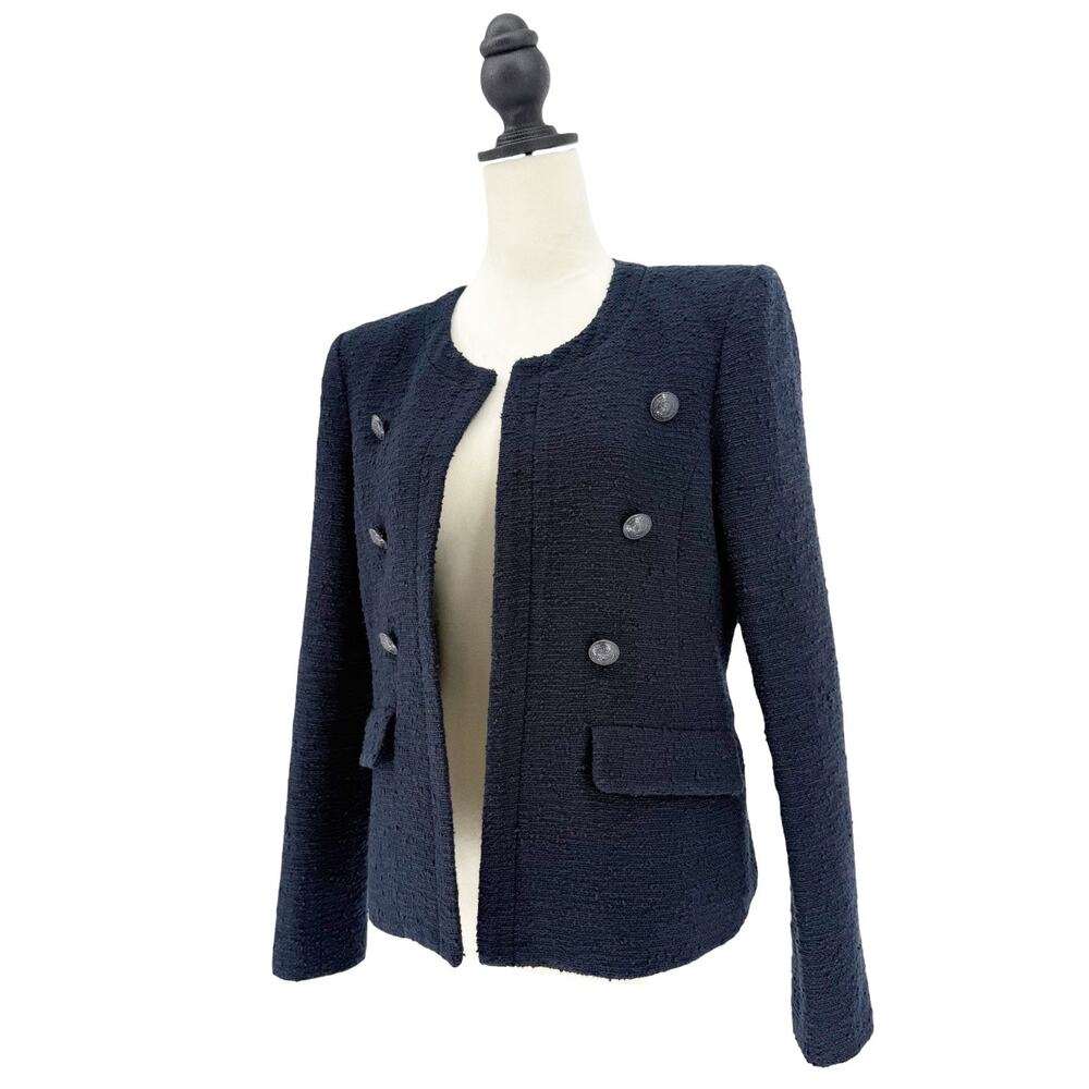 L'agence Effie Jacket Tweed Boucle Blazer in Midnight Navy Blue Size 8 Large - Picture 7 of 10